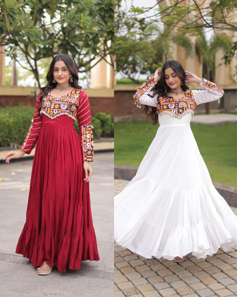 Lw 9355 Rayon With Gamthi Embroidered Work Navratri Gown Collections
